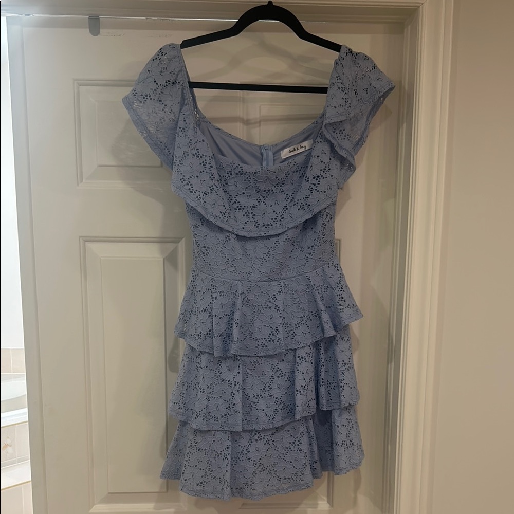 Blue Lace Ruffle Dress size medium lock & key